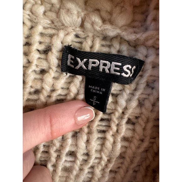 Express Cardigan Sweater Womens S Asymetrical Open Front Knit Chunky Collar Boho - Picture 3 of 6